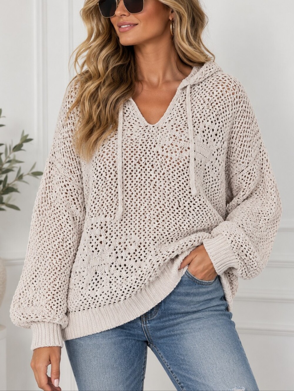 NICOLE MILLER Artelier Open-Knit Crochet Hoodie. Crochet Floral. NWT